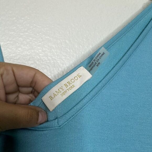 Ramy Brook Romper Size Medium Teal Blue Sleeveless Jersey Stretch Lounge Pockets - Picture 4 of 12